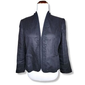 Lauren Ralph Lauren Open Front Linen Blazer Black 12 Petite